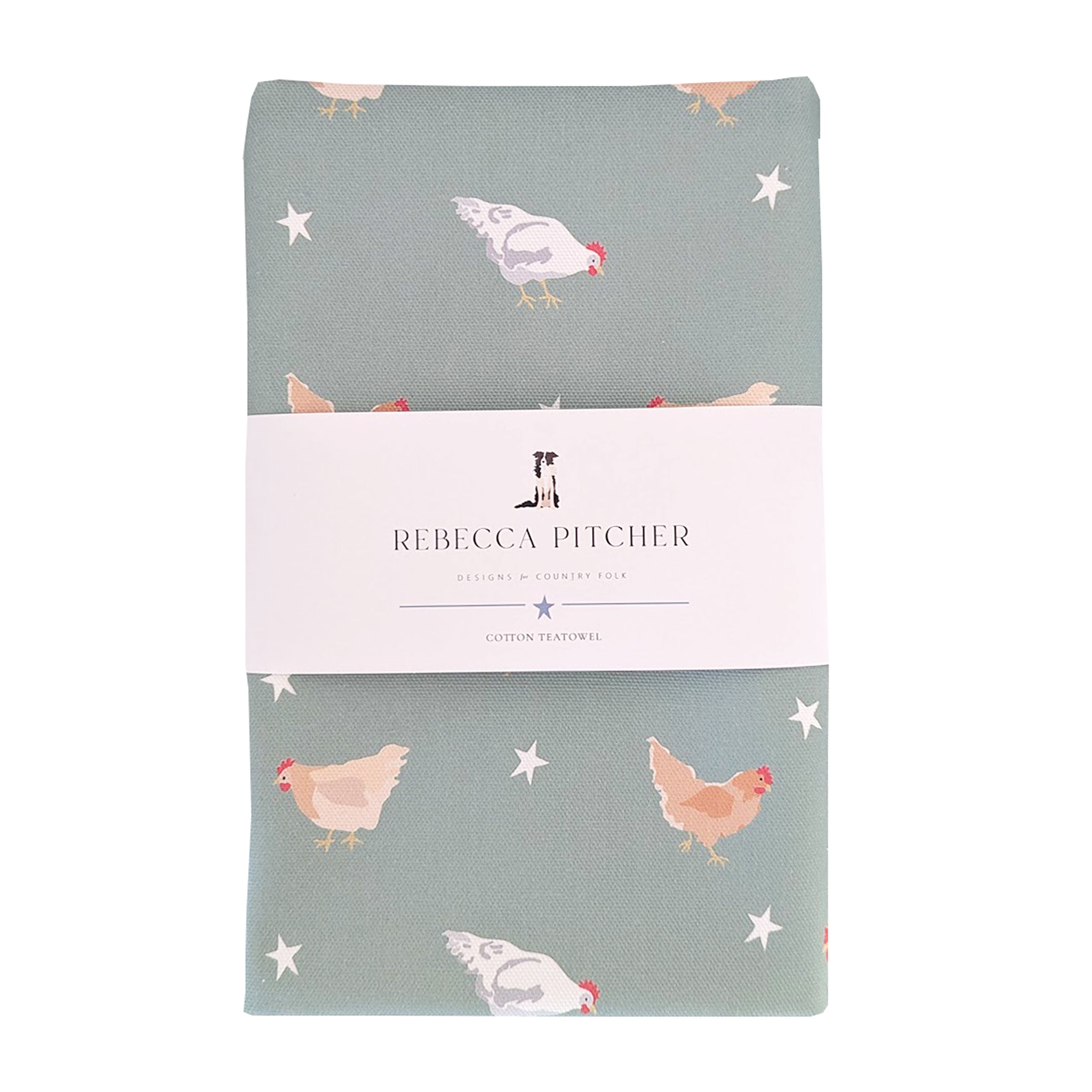 Green Chickens Design Tea Towel