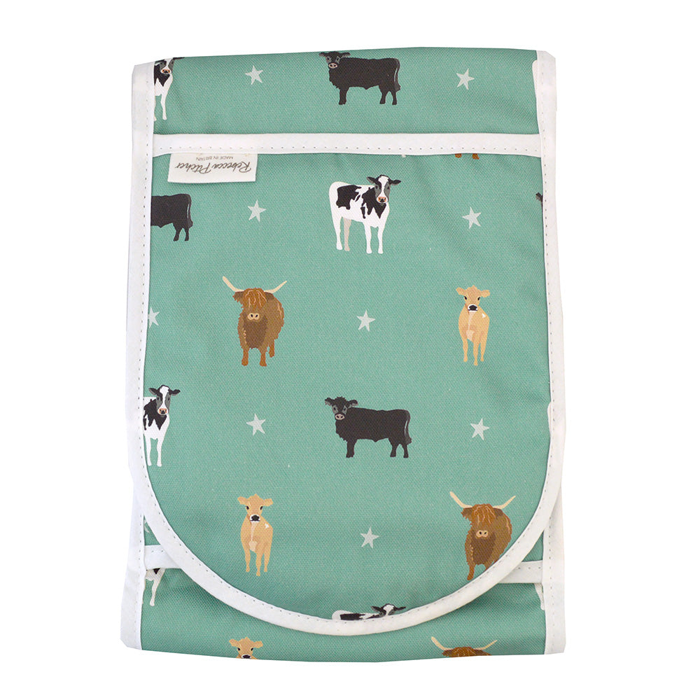 Green double ovengloves with cows design