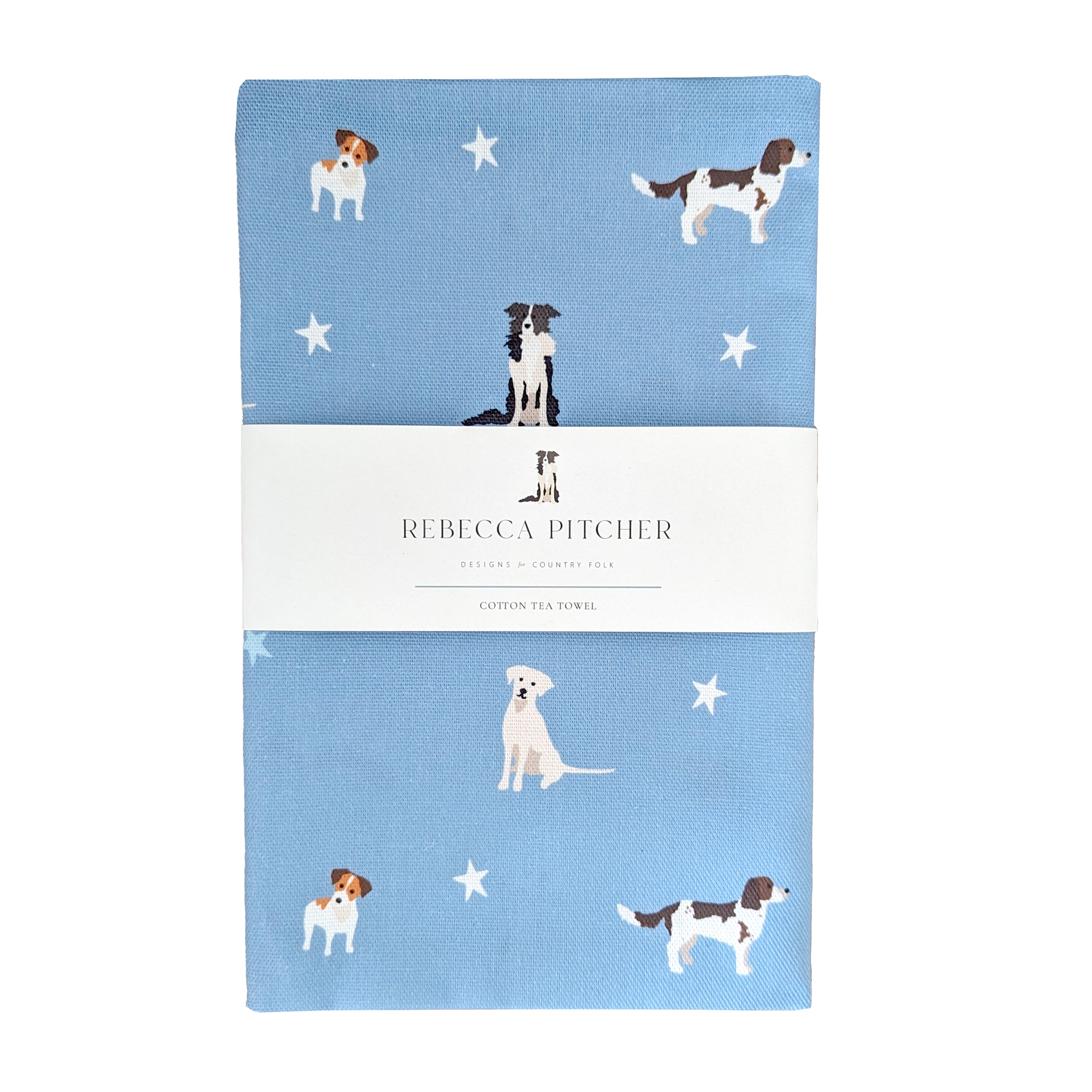 Dogs design blue cotton tea towel
