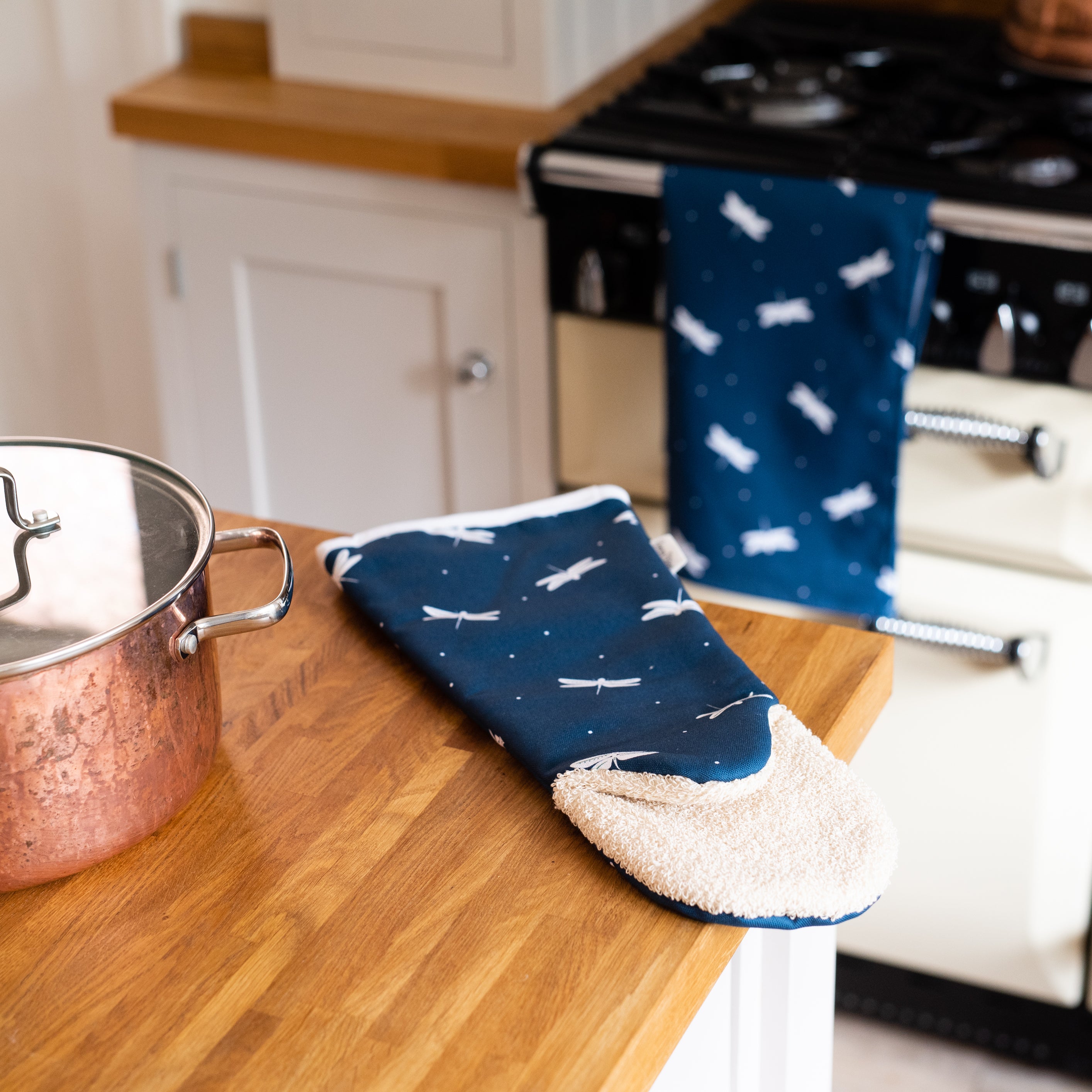 Navy Dragonfly Gauntlet and Tea Towel