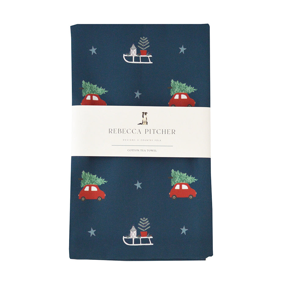 Navy Christmas Tea Towel