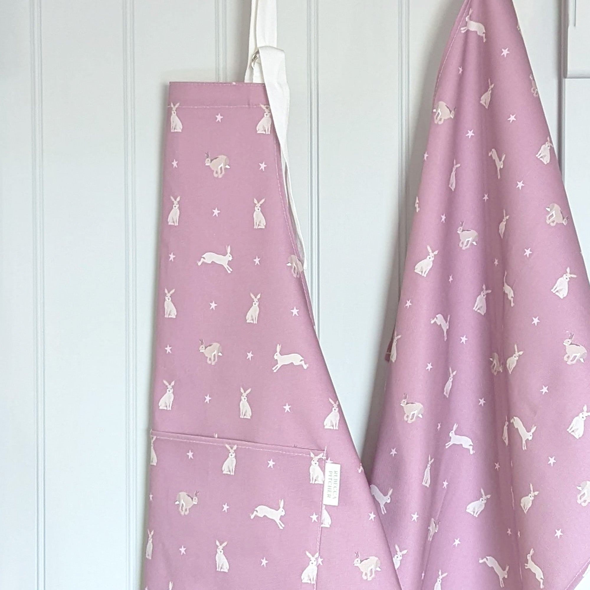 Pink Hare Design Kitchen Apron and Tea Towel