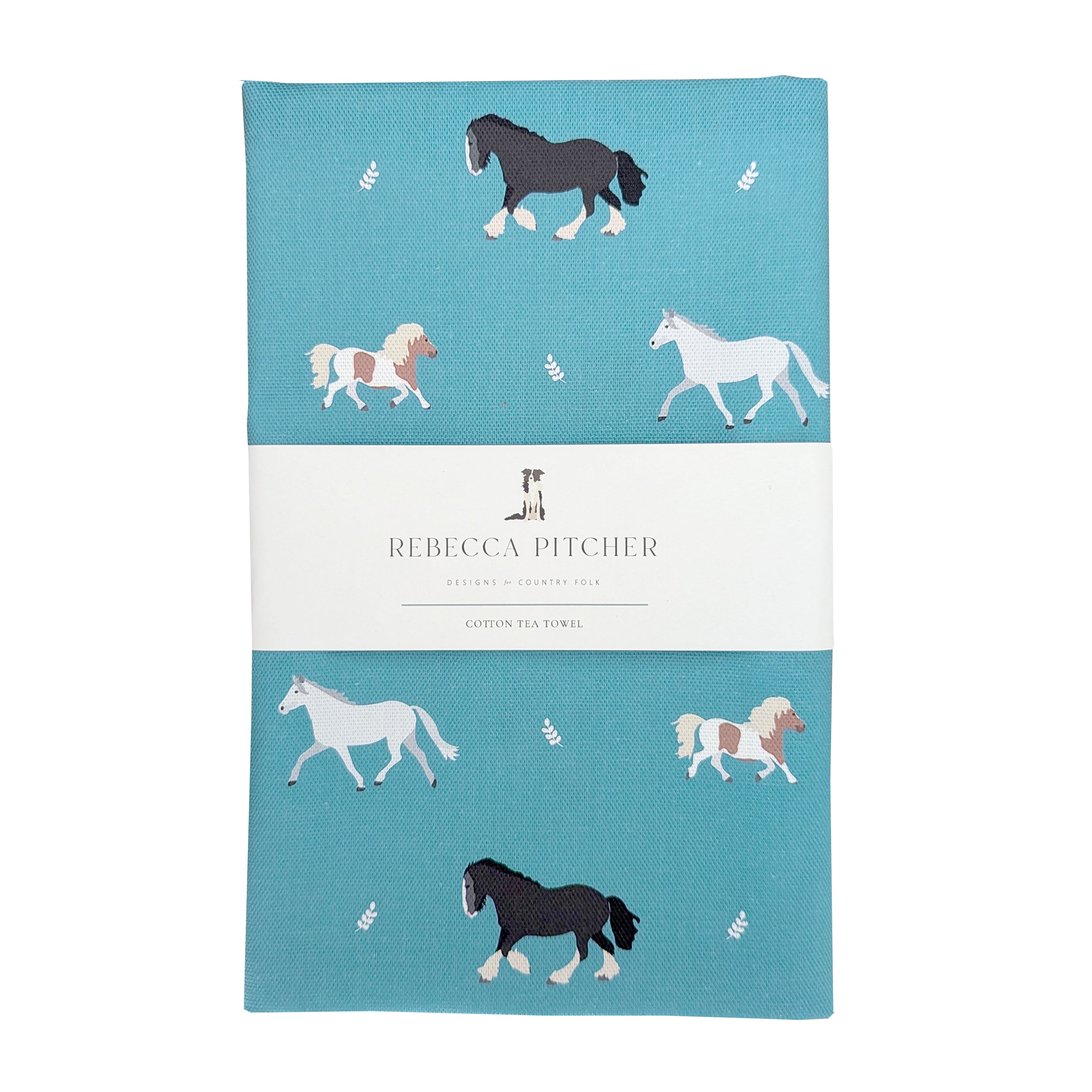 Teal Blue Horses Tea Towel