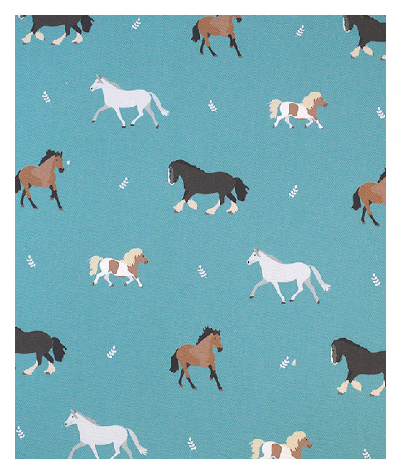 Horses cotton fabric in petrol blue