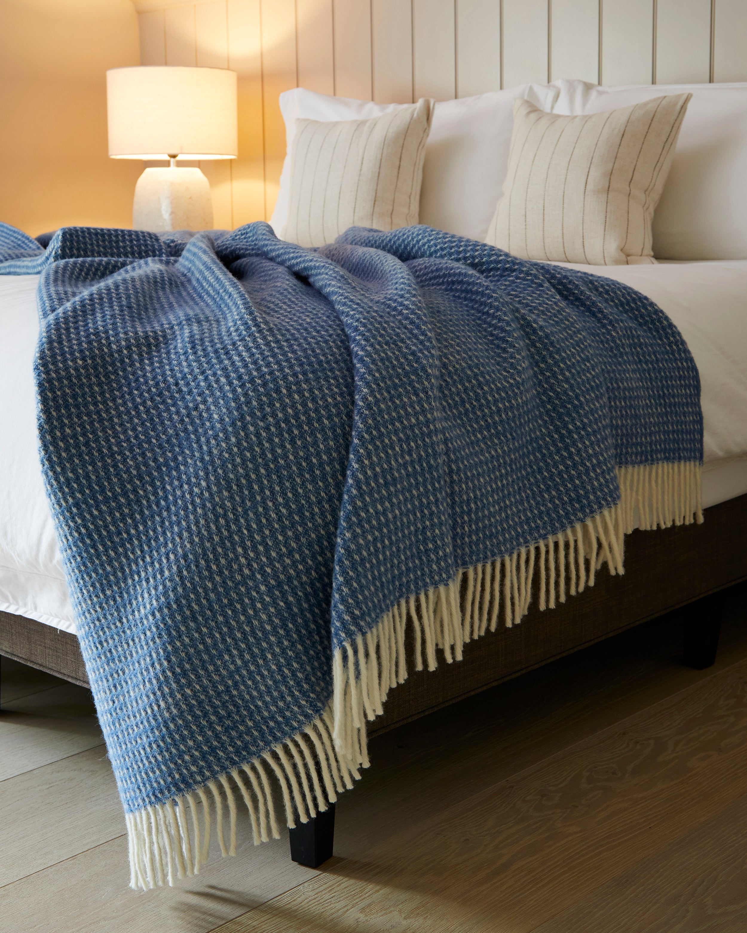 Blue Wool Blanket in a country style bedroom