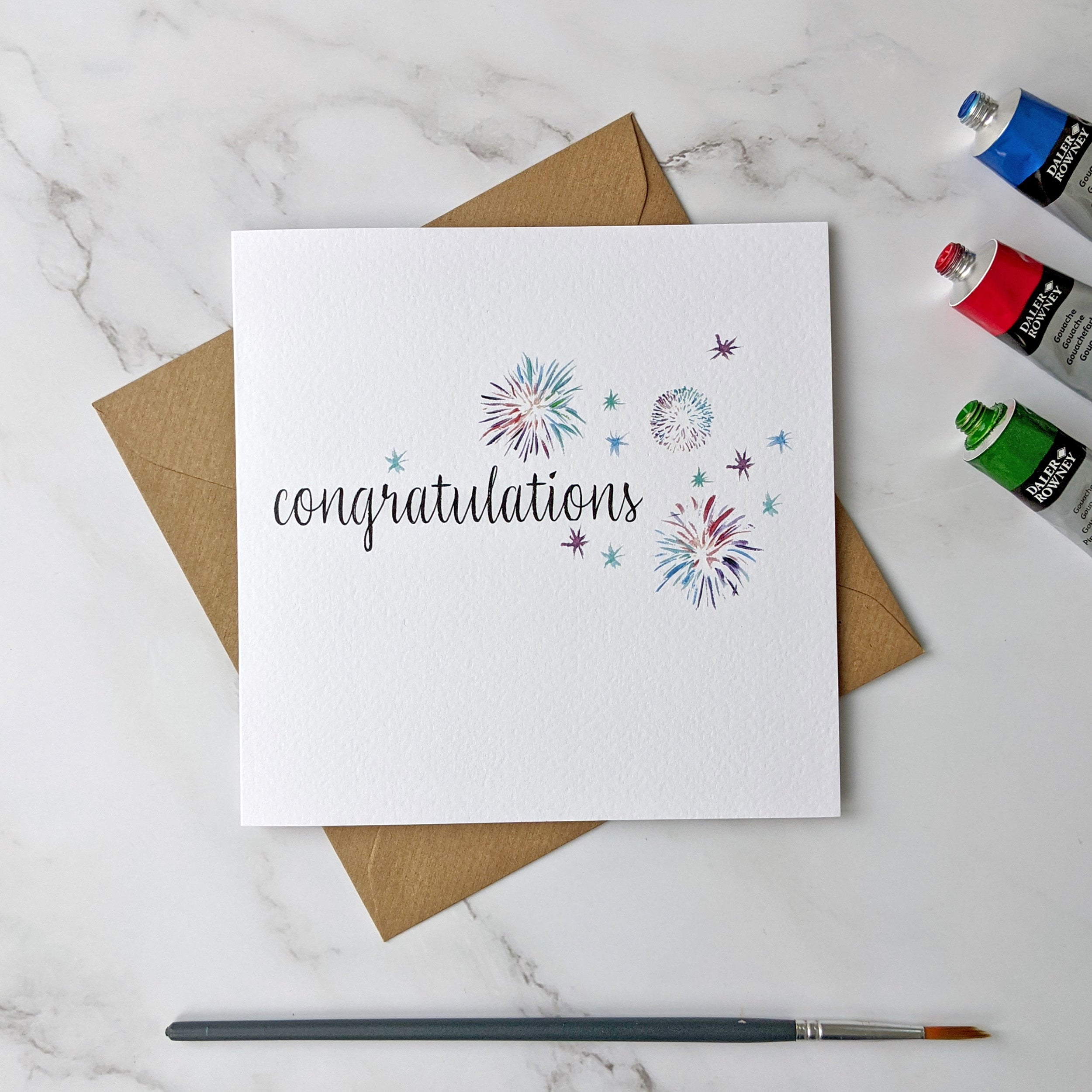 congratulations card with colourful fireworks