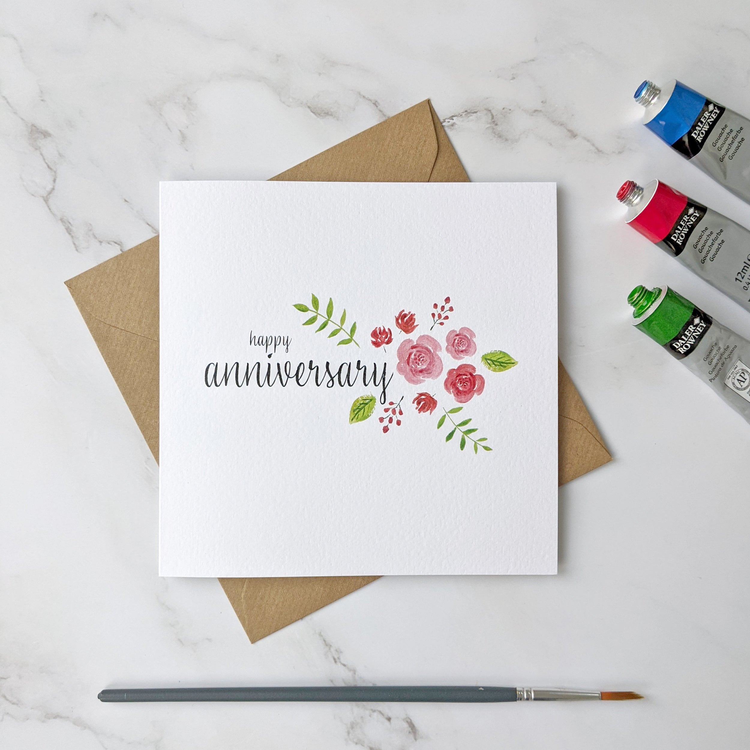 Floral card saying happy anniversary