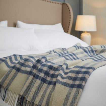Extra Large Blue Check Wool Blanket