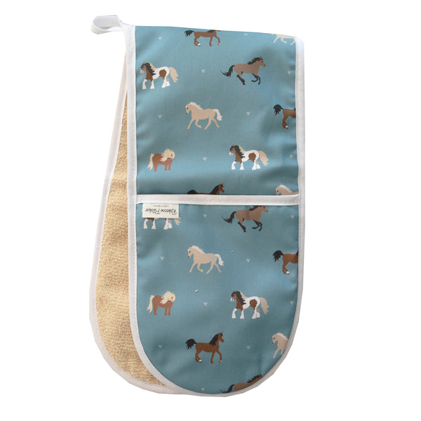 Blue Horses Oven Gloves by Rebecca Pitcher