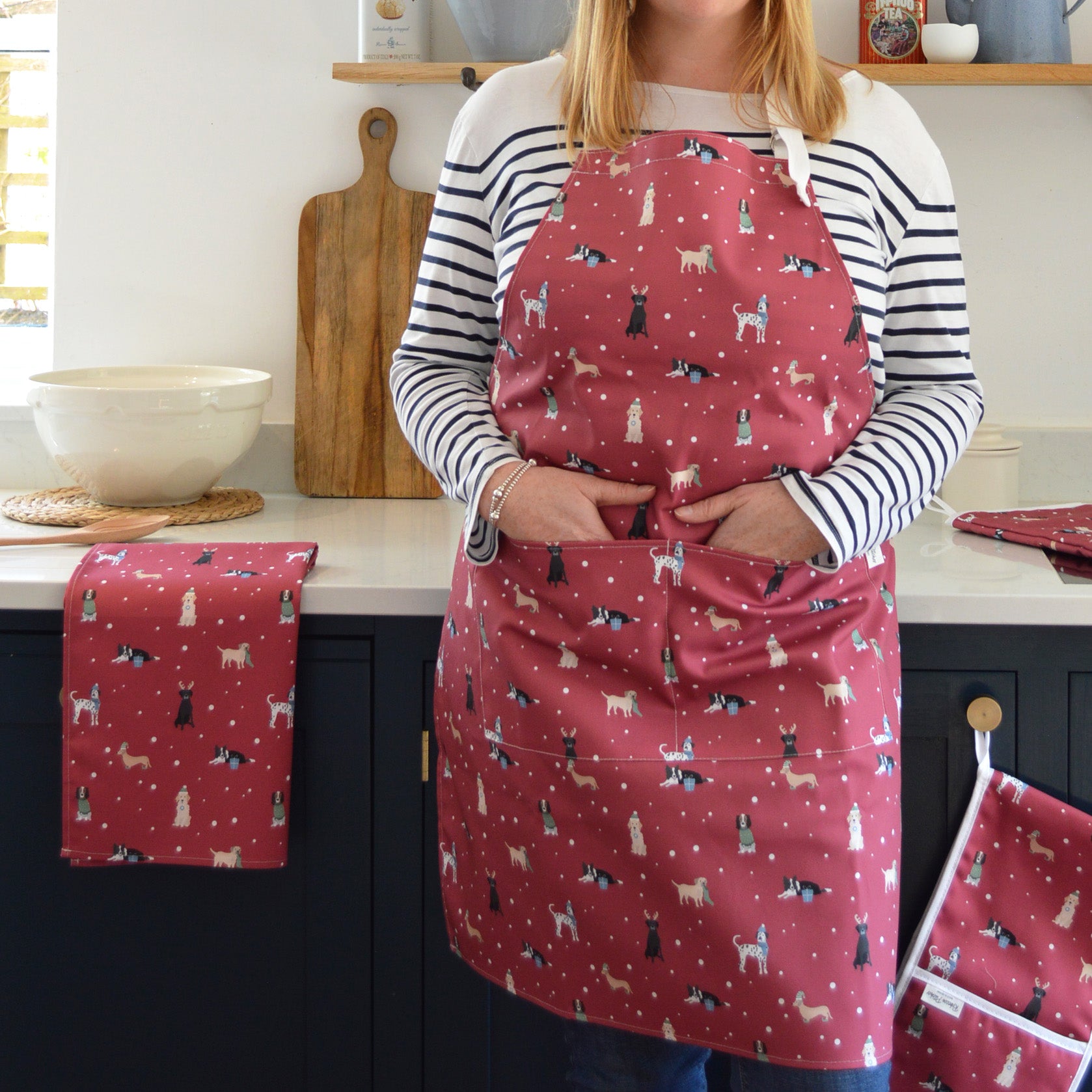 Red Christmas Dogs Kitche Fabric Collection