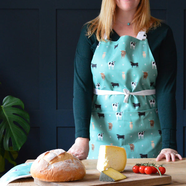 Green Cow Adult Apron by Rebecca Pitcher