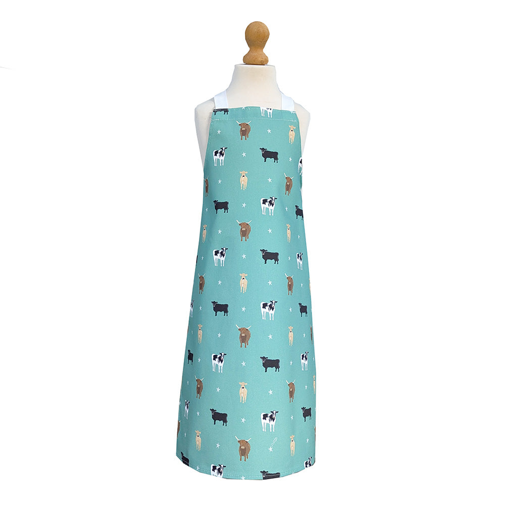 Green Cow Print Kids Apron