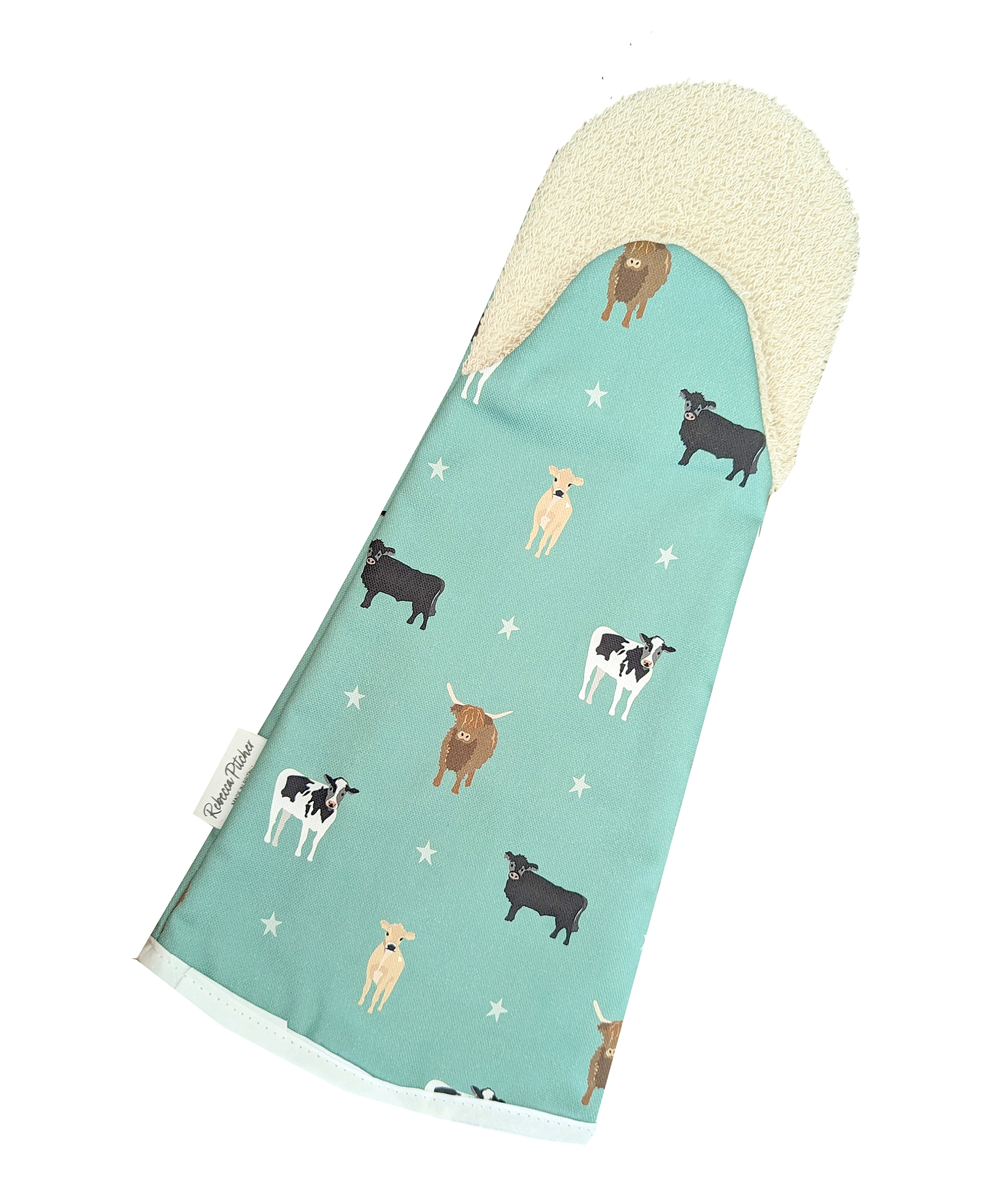 Green Cow design long oven gauntlet