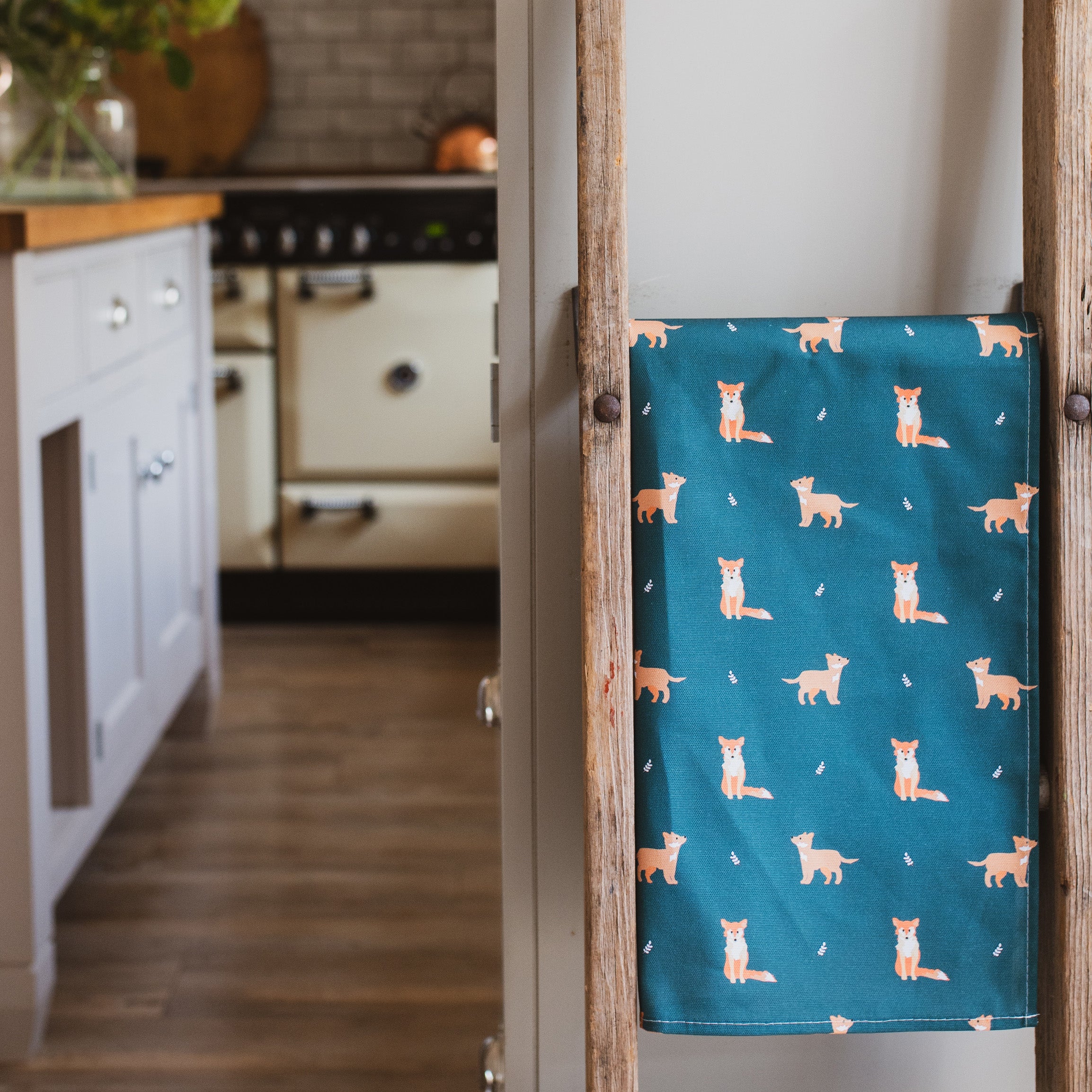 Green Fox Tea Towel