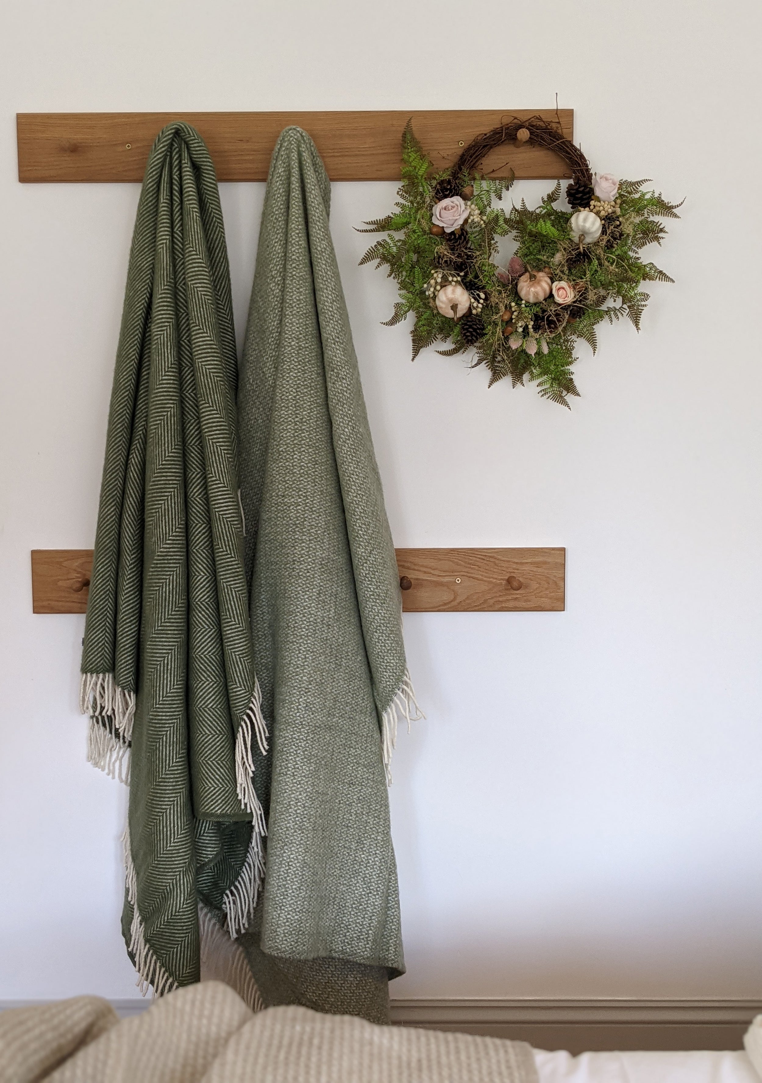 Olive Green Herringbone Wool Blanket