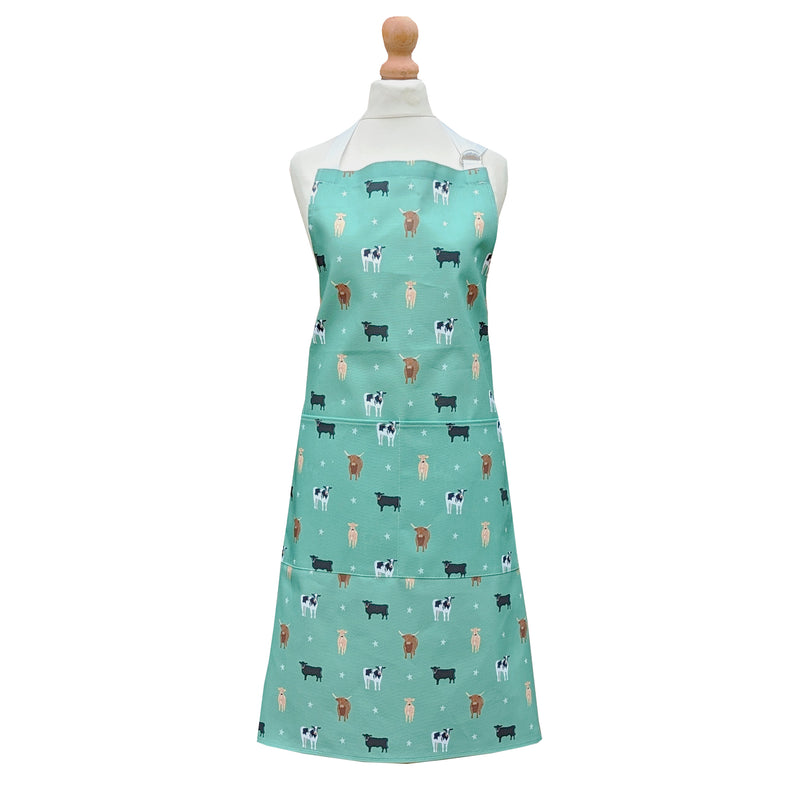 Green Cows Adult Kitchen Apron by Rebecca Pitcher