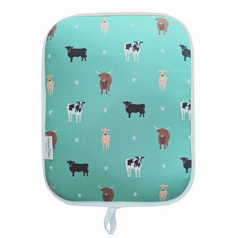Green Cows Rectangular Hob Cover by Rebecca Pitcher