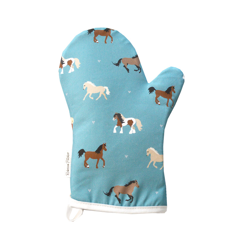 Blue Horses Oven Mitt by Rebecca Pitcher