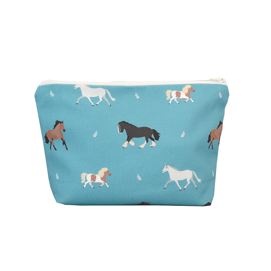Petrol blue makeup bag with horse design