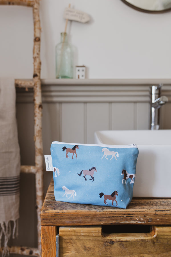 Blue Horses and Pony makeup bag by Rebecca Pitcher