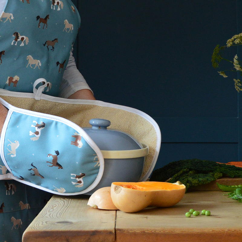 Bue Horse Oven Gloves and Apron by Rebecca Pitcher