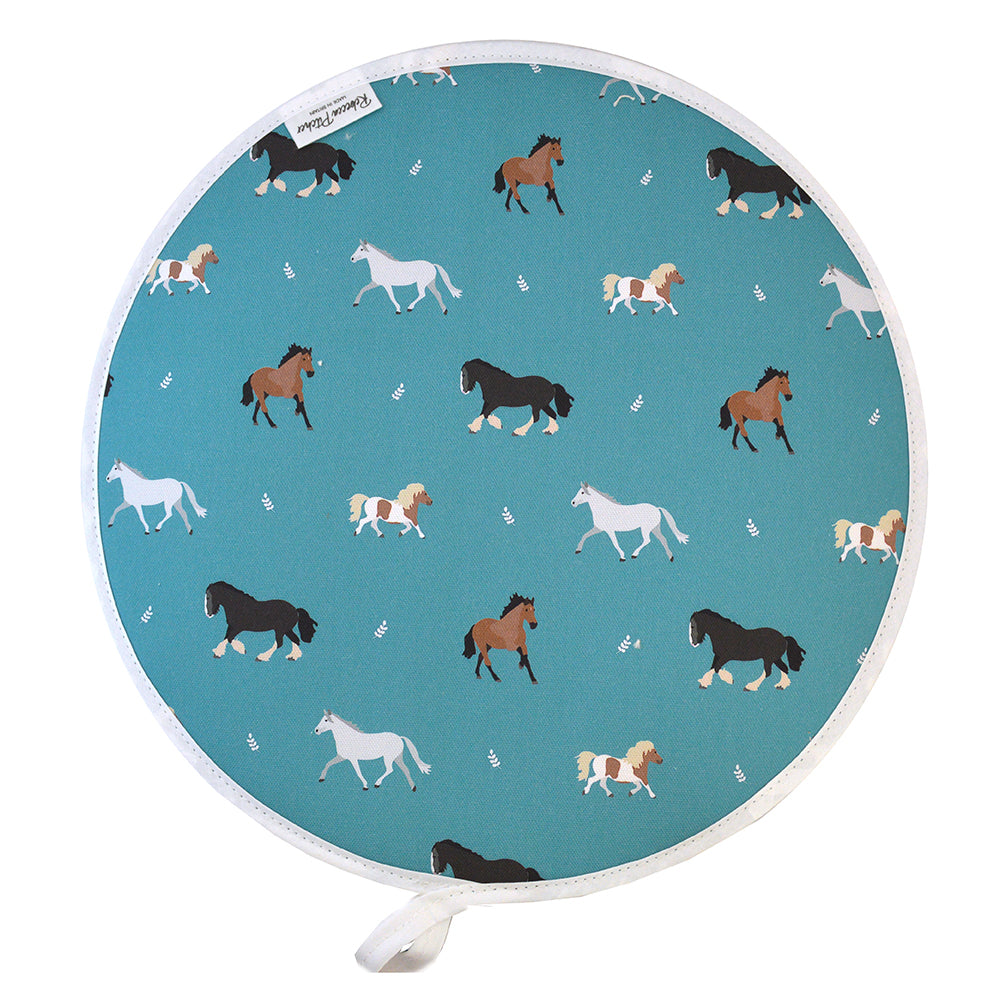 Horse round hob cover in teal