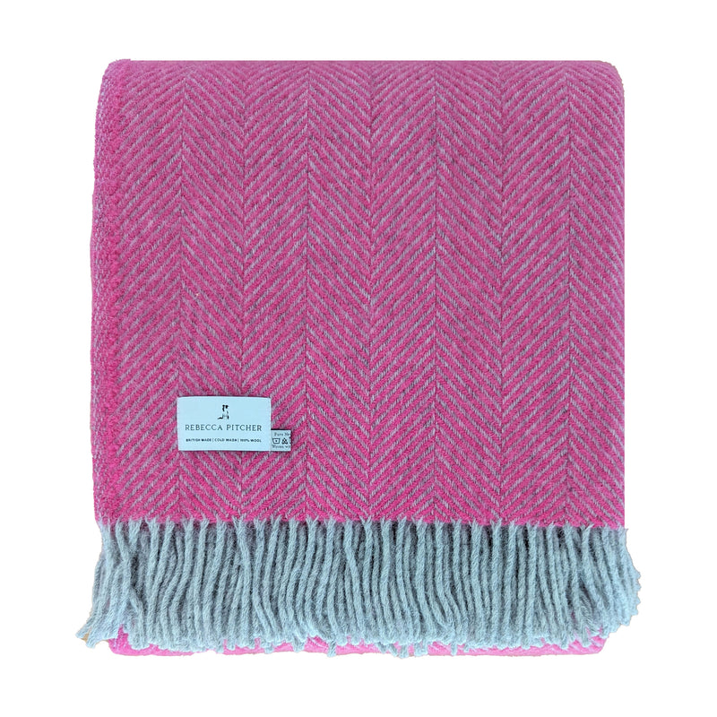 hot pink and grey herringbone wool blanket