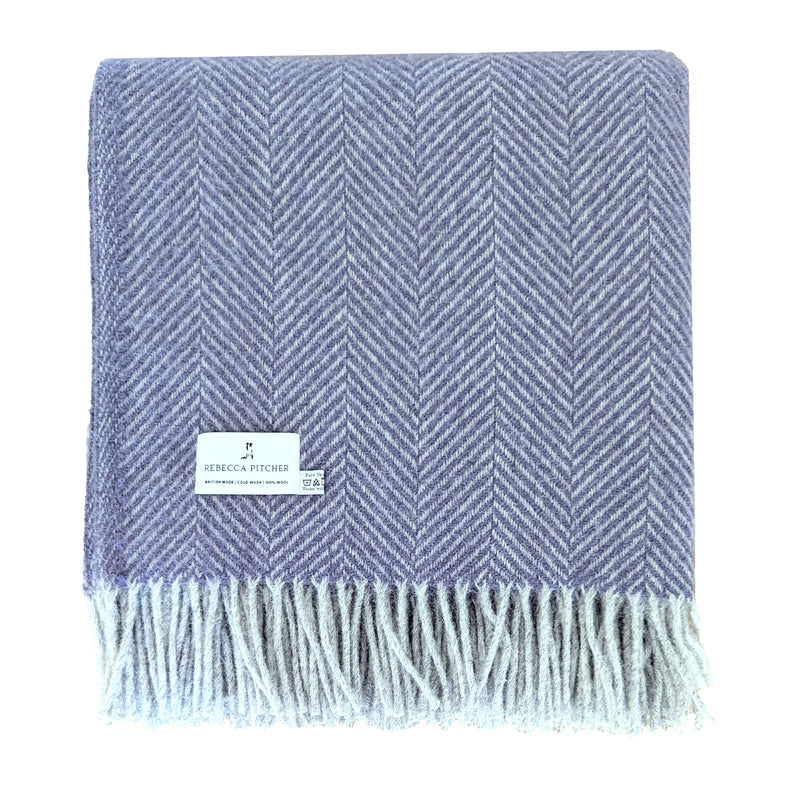 Lavender & Grey Herringbone Wool Blanket