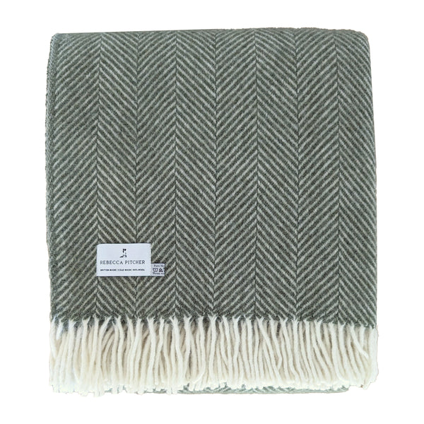 Olive Green Herringbone Wool Blanket