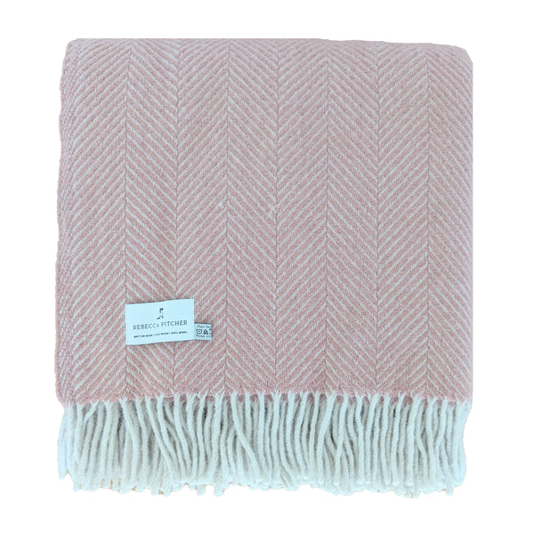 pale pink herringbone wool blanket
