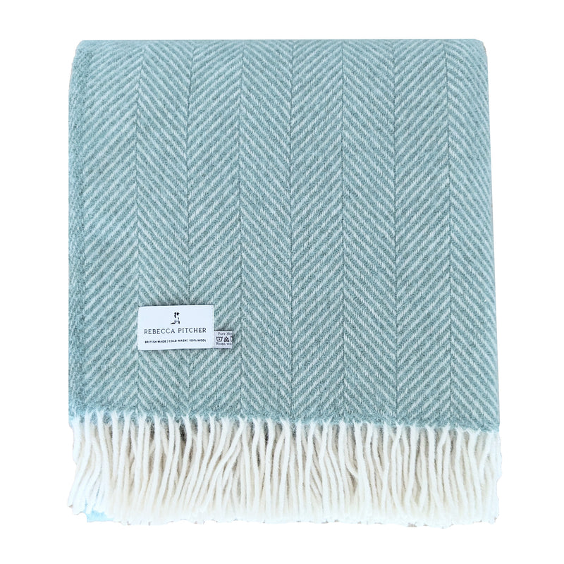 Sea Green Herringbone Wool Blanket