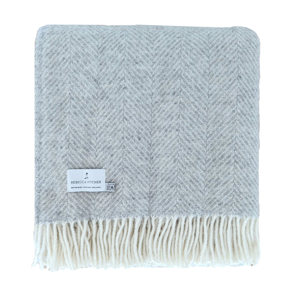 Silver Grey Herringbone Wool Blanket