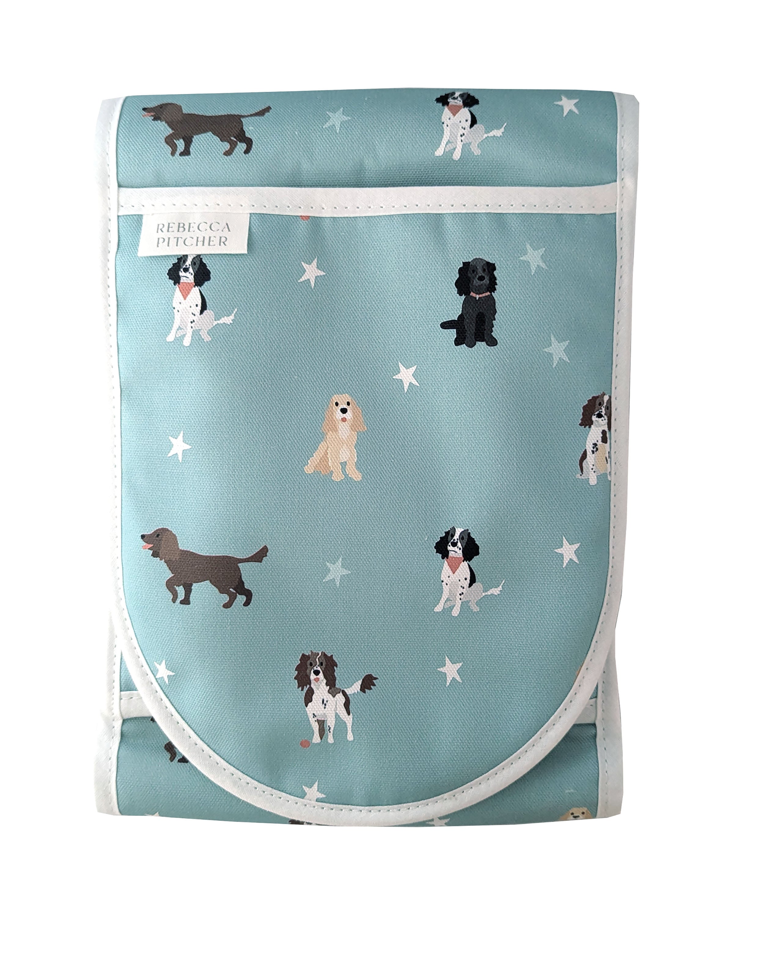 Duckegg spaniel design ovengloves by Rebecca Pitcher