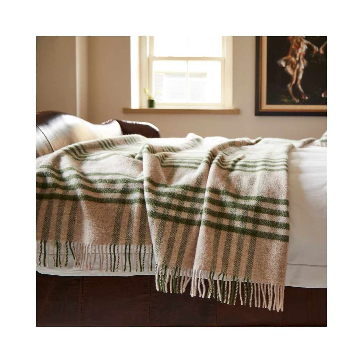 Extra Large Olive Check Wool Blanket