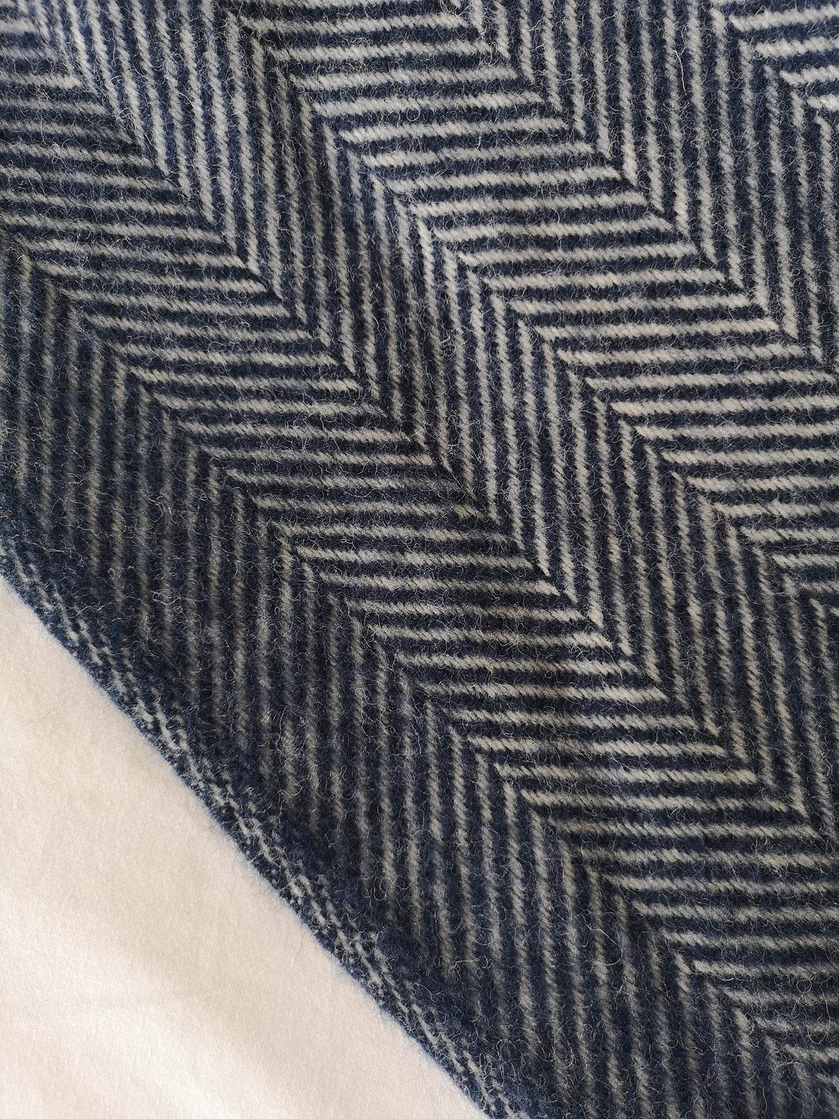 Navy Blue Herringbone Wool Throw by Rebecca Pitcher