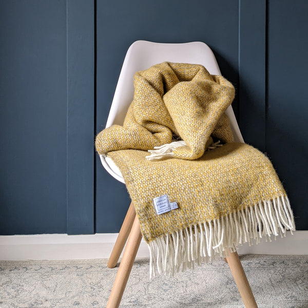 Yellow and Grey Wool Throw by Rebecca Pitcher
